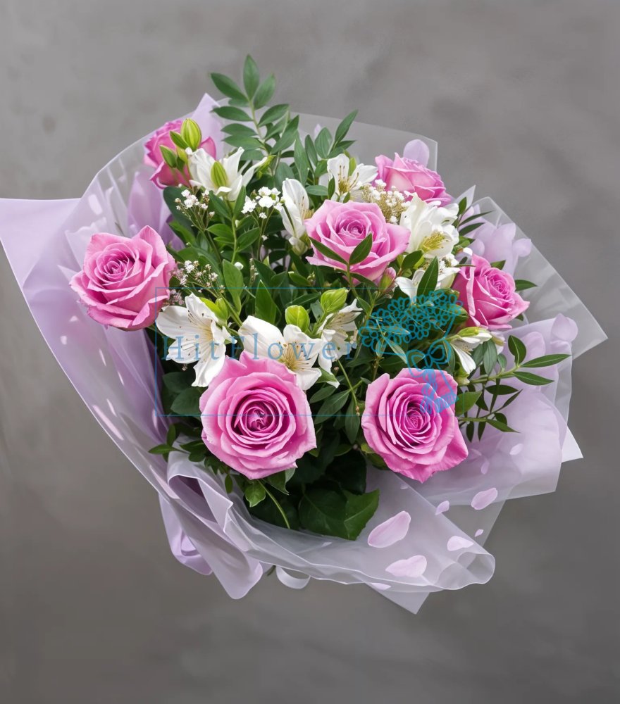 Букет цветов Мечты в розовом Букет цветов из: Розы и Альстромерии